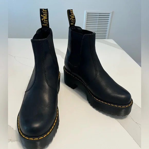 New $198 Dr. Martens Rometty leather black ankle Chelsea platform boots 36 5 - Picture 4 of 10